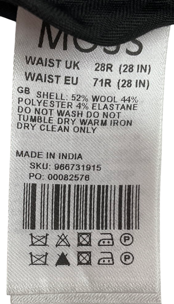 Moss Black Tailored Fit Suit Trousers W28