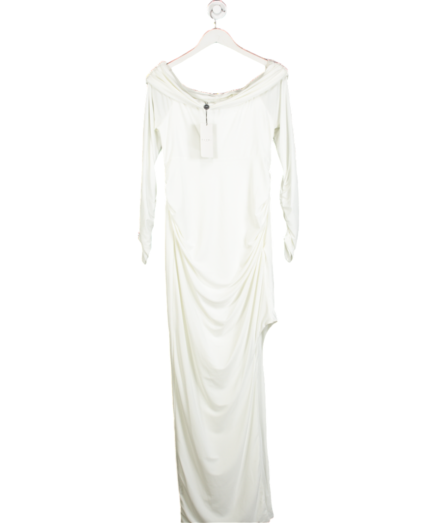Club L White Ruched Strapless Long Sleeved Split Maternity Maxi Dress UK 12