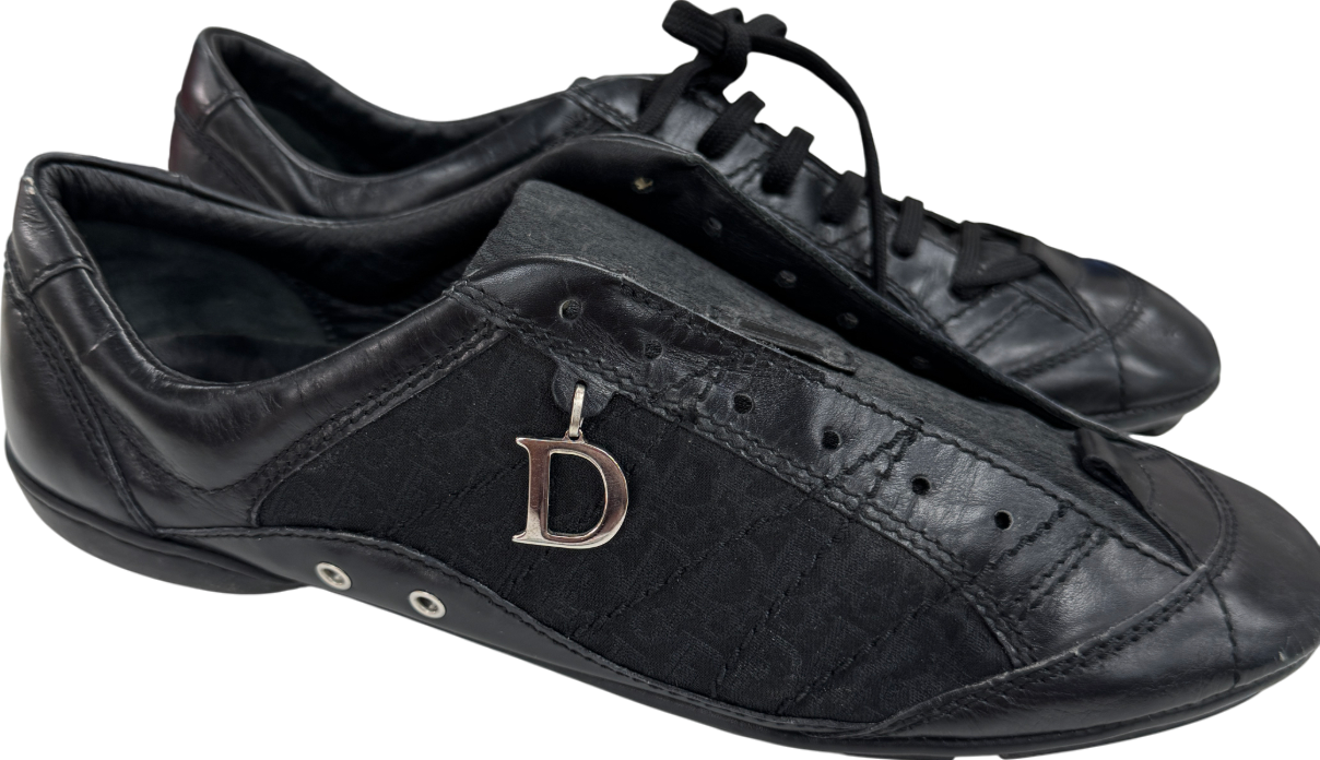 Dior Black Leather & Cloth "D" Charm Trainers UK 7.5 EU 40.5 👠