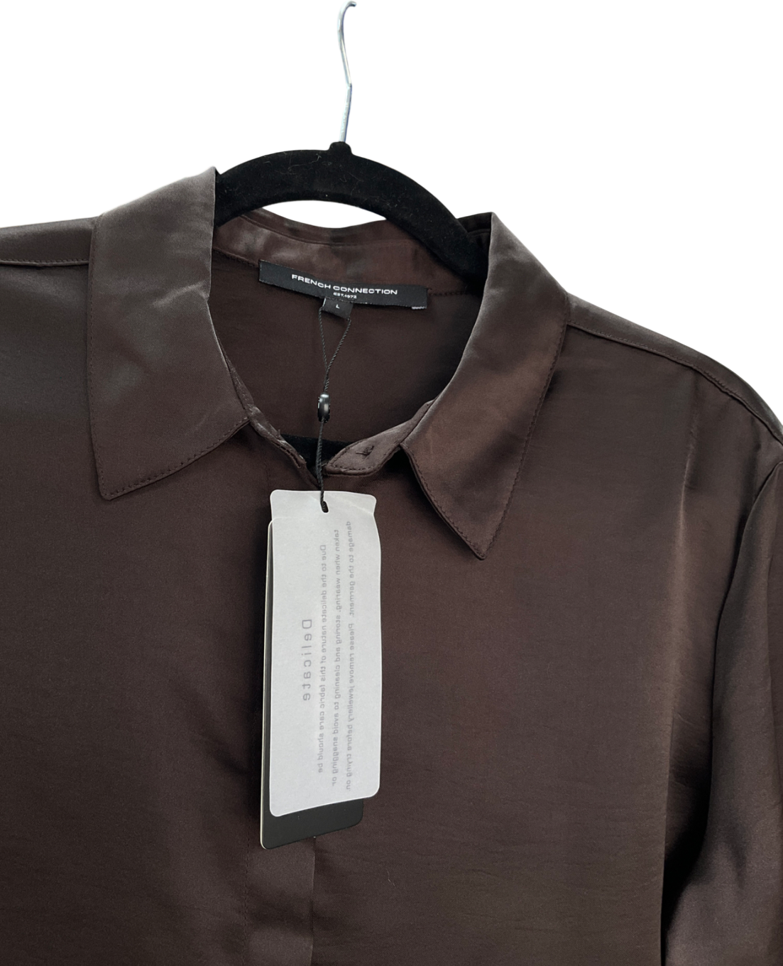 French Connection Brown Irina Satin Shirt UK L