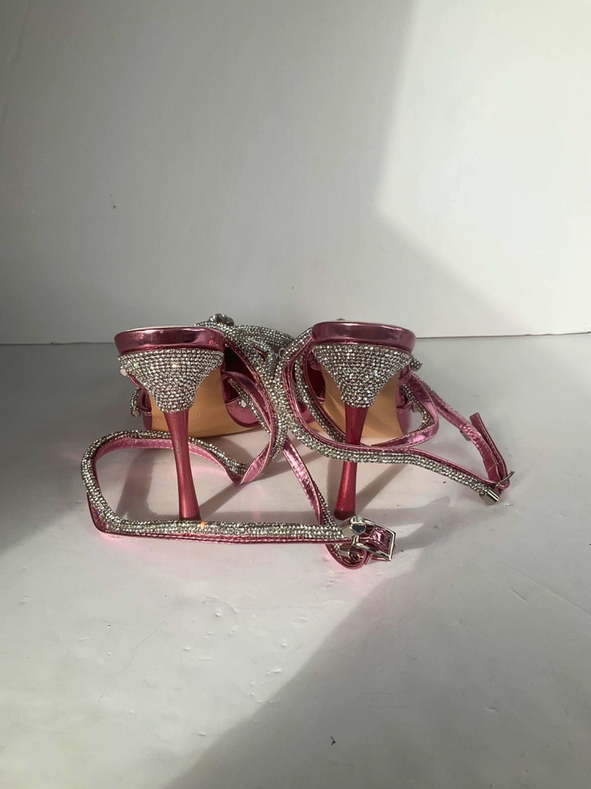 Public Desire Pink Mirror Wrap Around Bow Pointed Toe Court Heels UK 5