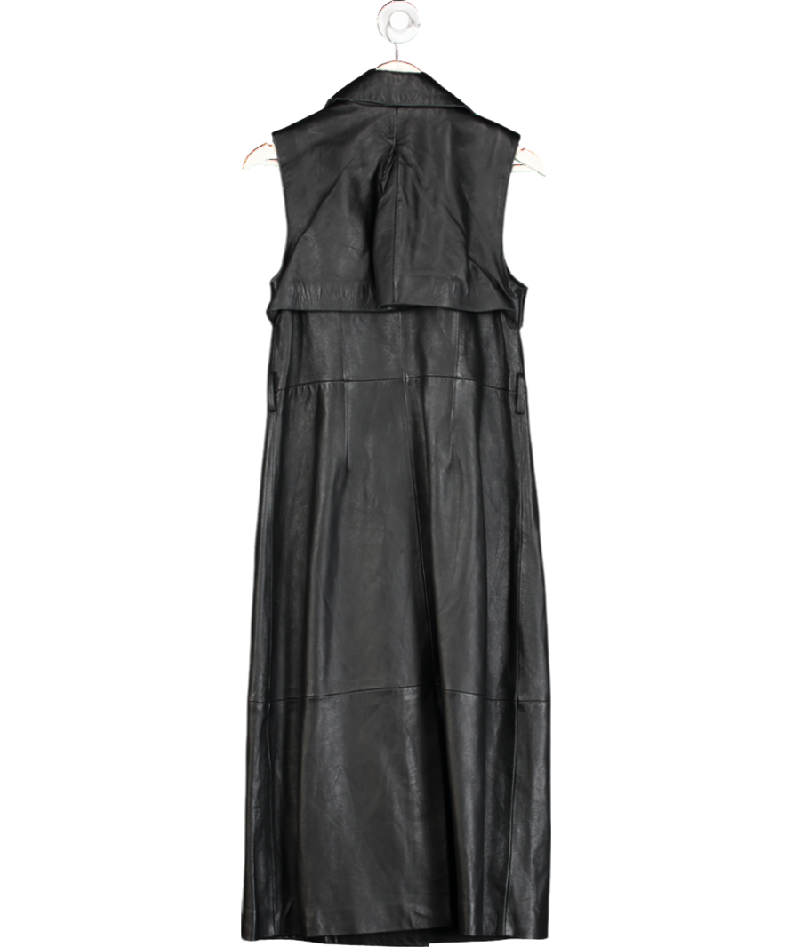 Karen Millen Black Leather Sleeveless Belted Storm Flap Detail Trench Coat UK 6