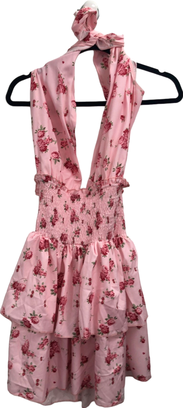 Pink Floral Halter Neck Dress UK S