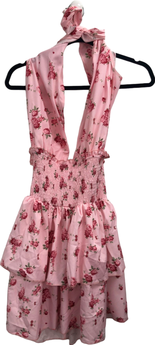 Pink Floral Halter Neck Dress UK S