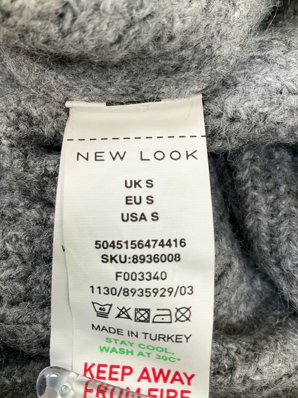 New Look Grey Zip-Up Knit Sweater UK S