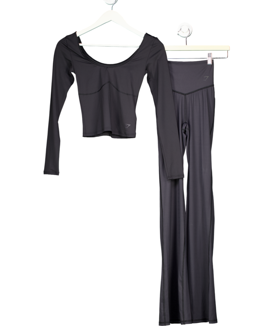 gymshark Black Elevate Long Sleeve Top And Flared Leggings 2.0 UK XS/S