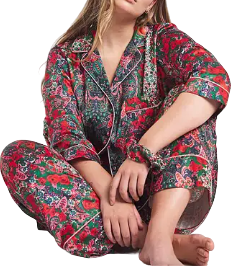 HOPE & IVY Multicoloured Selene Pyjama Set With Matching Scrunchie And Dust Bag UK 28