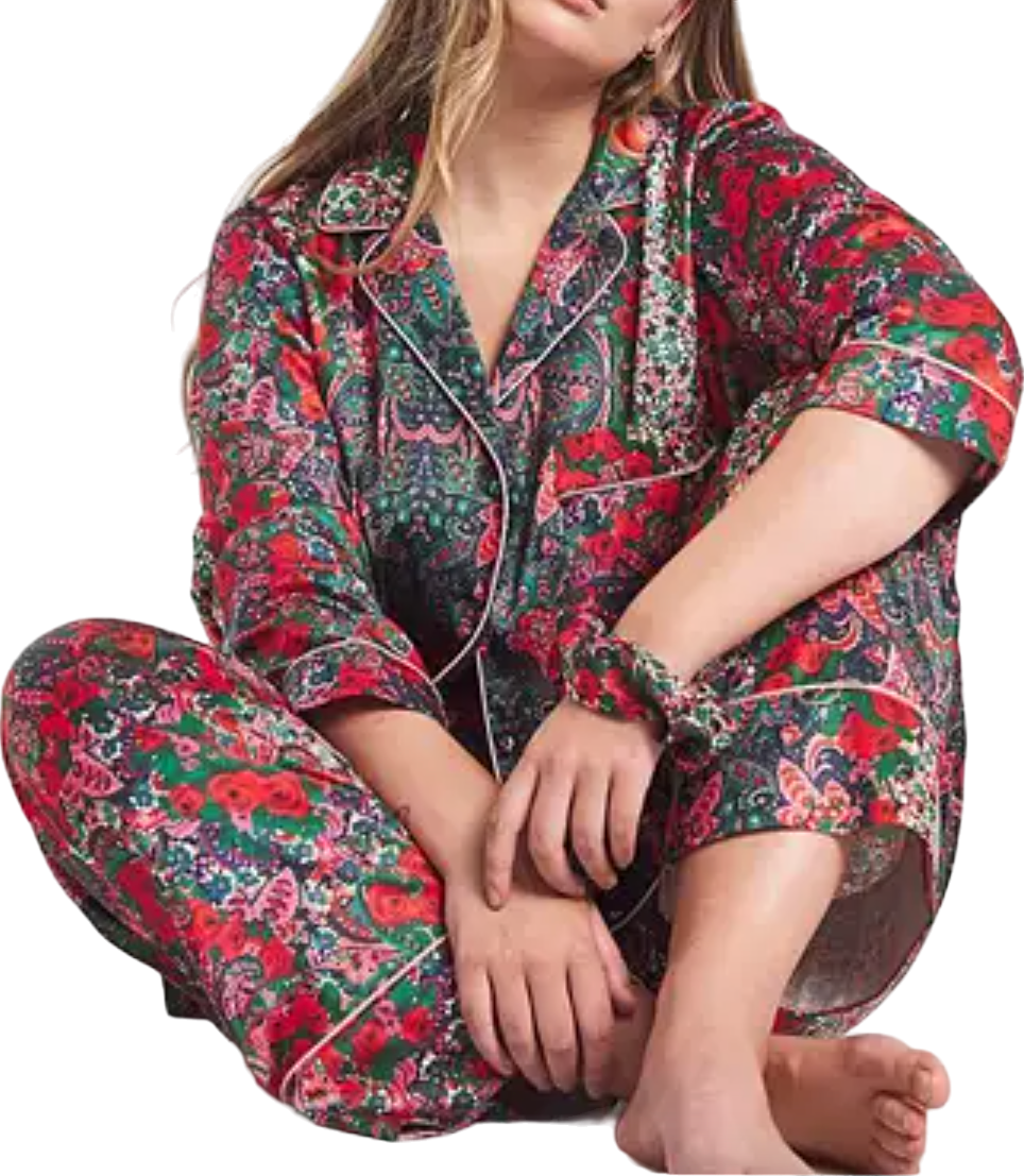 Selene Paradise Floral Print Satin Pyjama Set UK 28