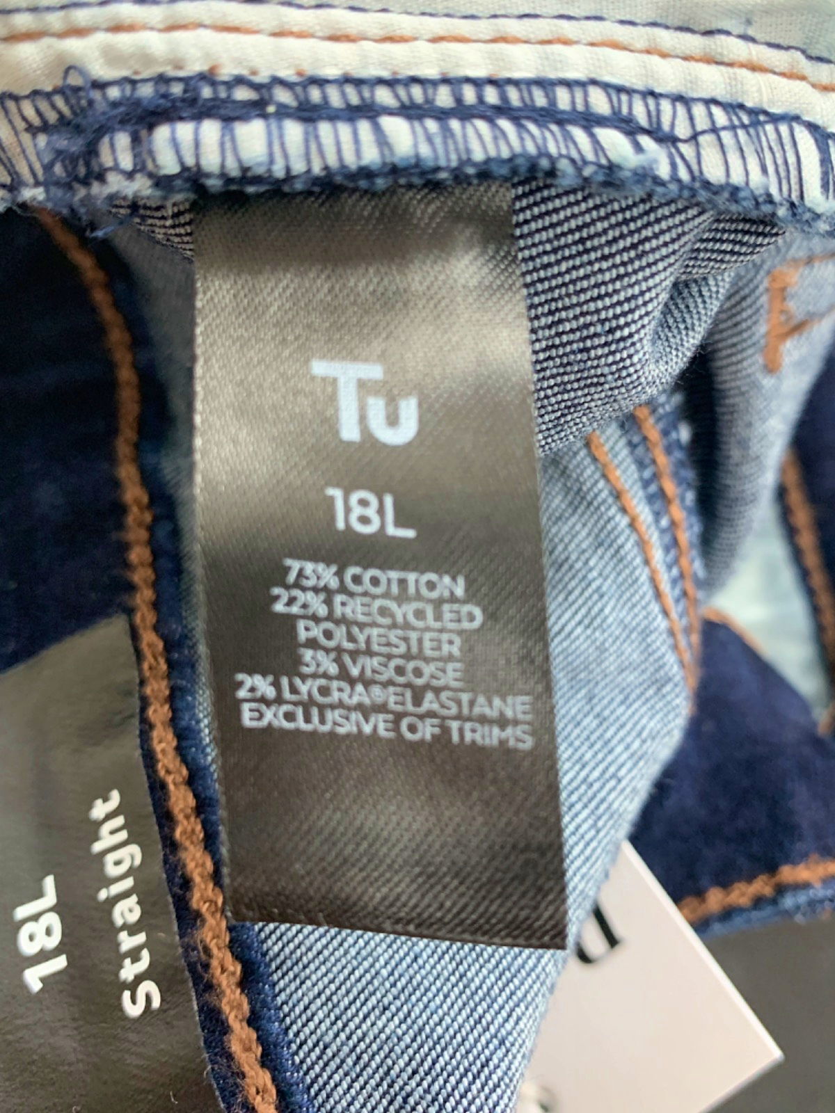 Tu Blue Straight Jeans UK 18L