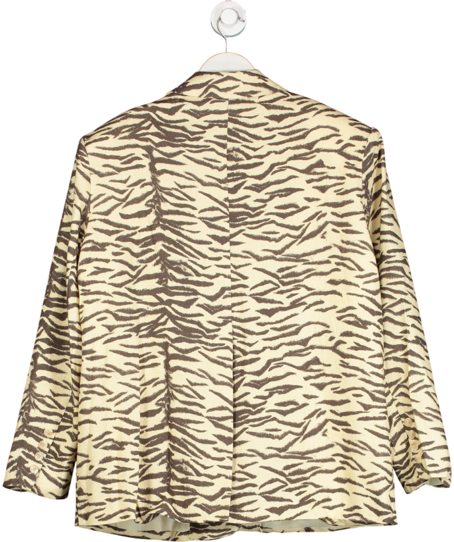 Nasty Gal Cream Zebra Linen Print Oversized Blazer UK 6