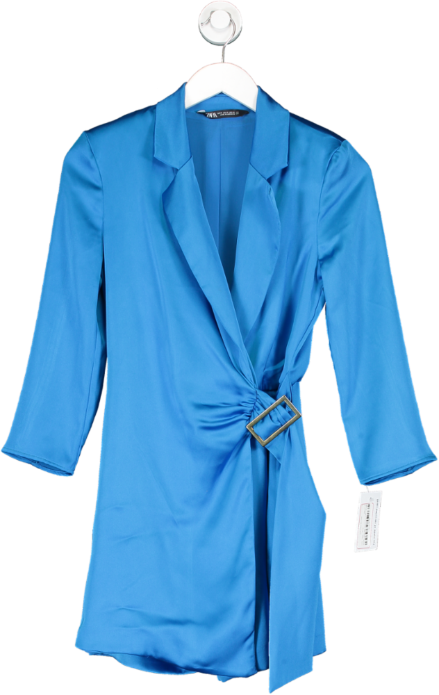 ZARA Blue Satin Belted Mini Dress UK XS