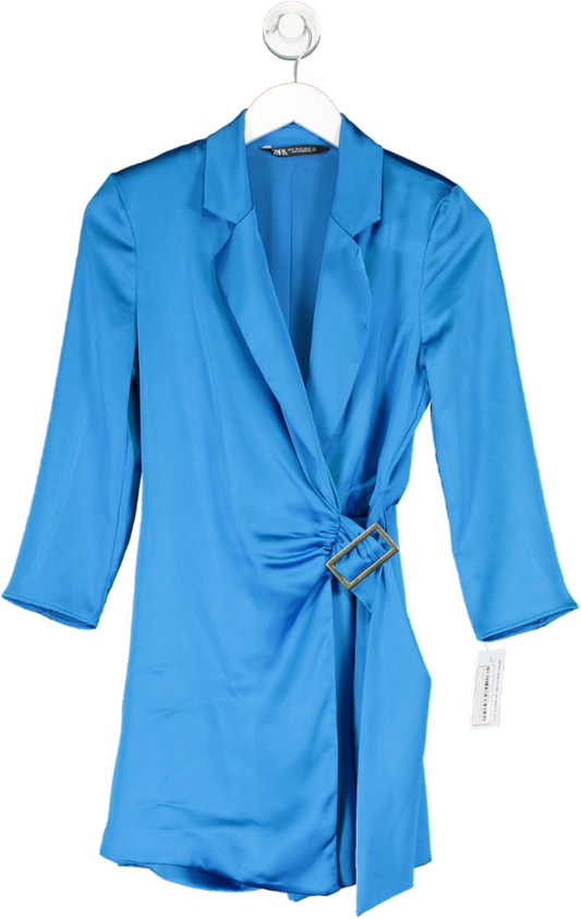 ZARA Blue Satin Belted Mini Dress UK XS