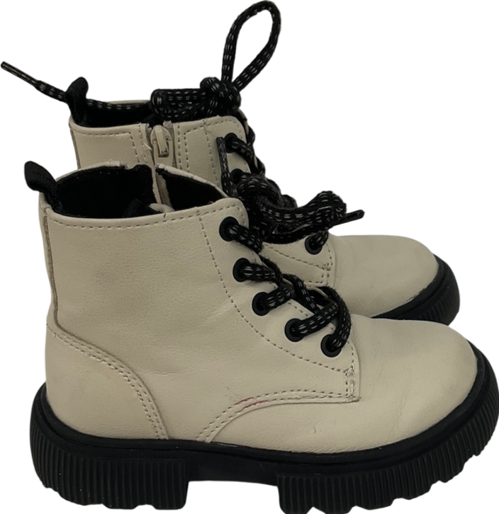ZARA Cream Chunky Lace Up Ankle Boots UK 6 EU 23 👼