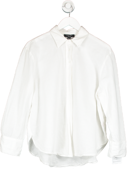 New Look White Petite Cotton And Linen Blend Short Sleeve Shirt UK 10