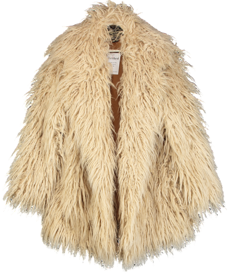 Superdry Beige Mid Length Faux Fur Coat UK 16