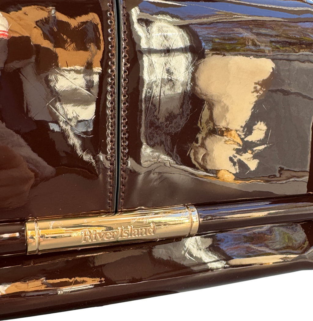 River Island Brown Patent Bar Detail Shoulder Bag