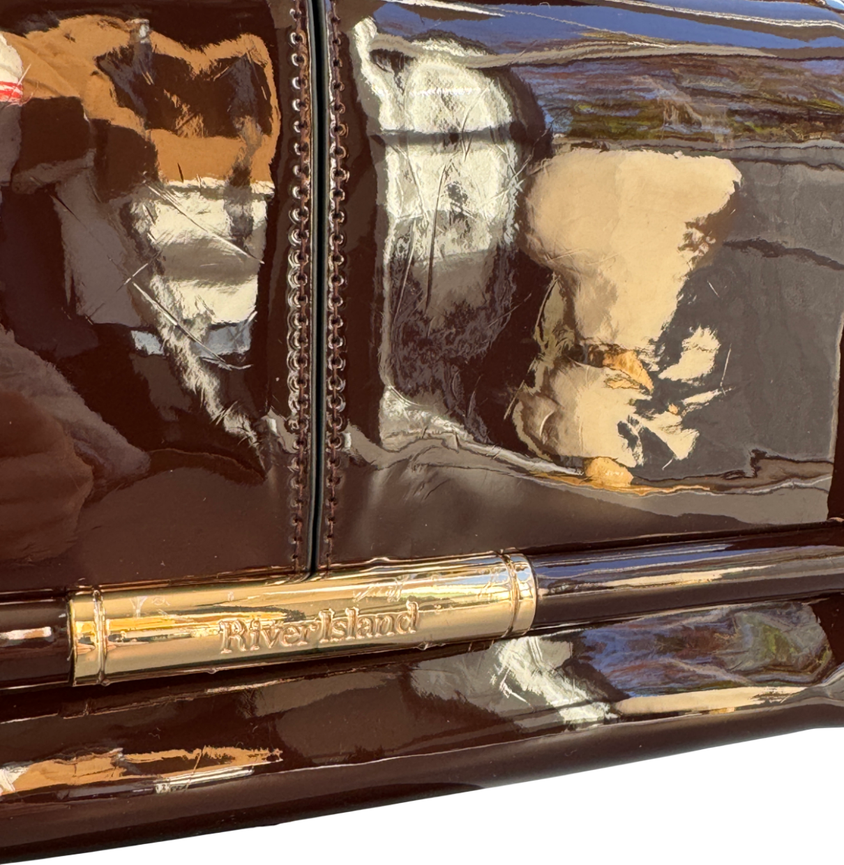 River Island Brown Patent Bar Detail Shoulder Bag