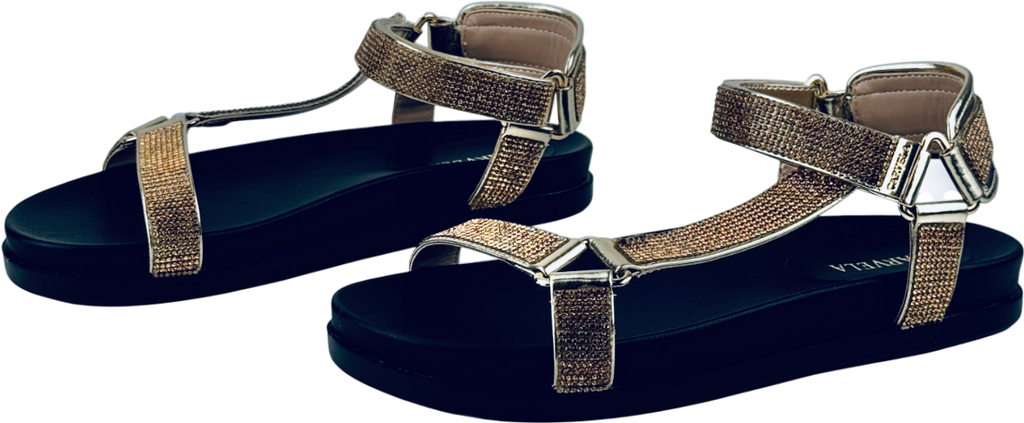 CARVELA Metallic Gold Block Flat Open Toe Sandals UK 5 EU 38 👠