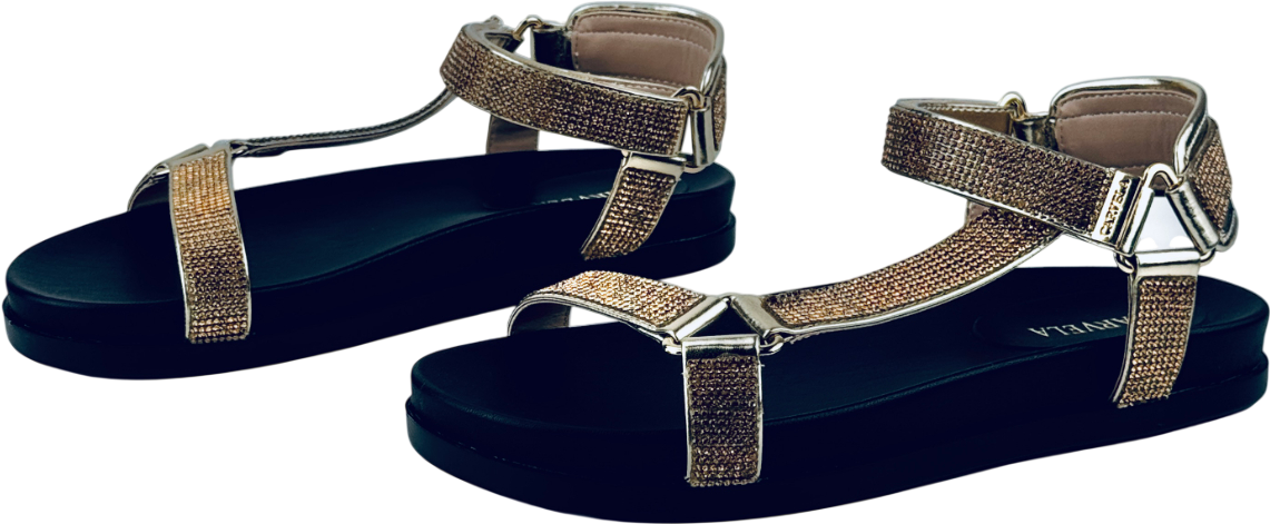 CARVELA Metallic Gold Block Flat Open Toe Sandals UK 5 EU 38 👠