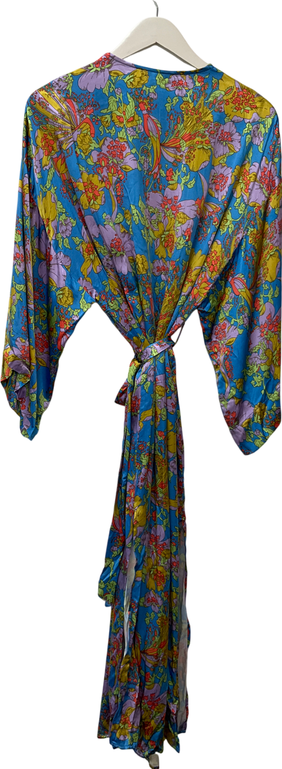 ASOS Blue Premium Floral Midi Kimono Dress UK 10