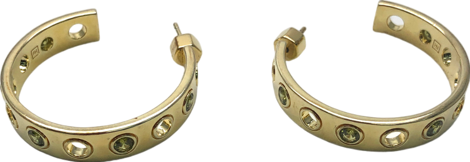 Metallic Green Stone Half Hoop Earrings One Size