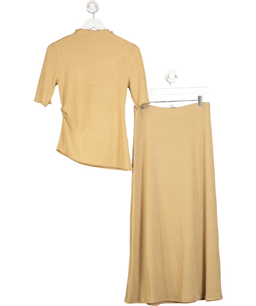M&S Beige Knitted Midi Skirt And Shirt Set UK 10