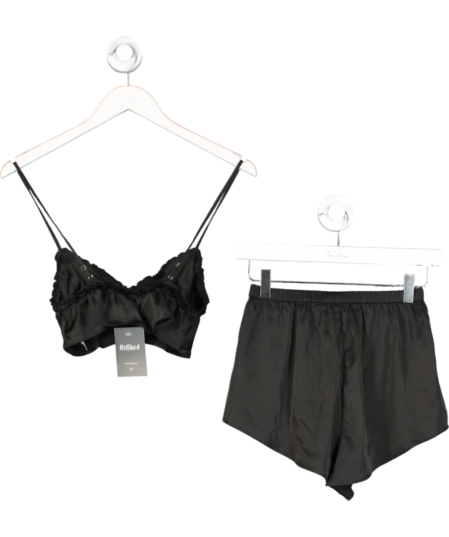 Oh Polly Black Satin Cami And Shorts Pyjama Set UK 6