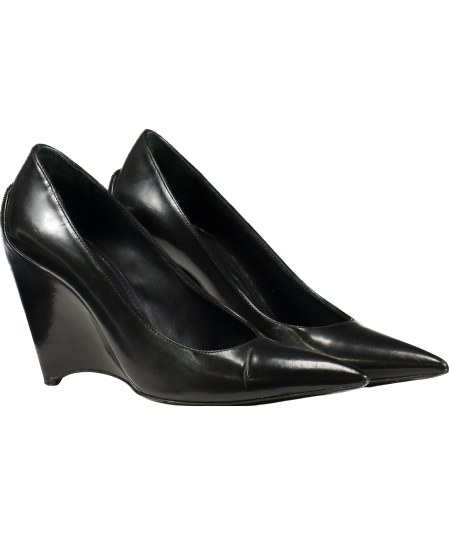 Jil Sander Black Leather Pointed Wedge Heel court shoesUK 5.5 EU 38.5 👠