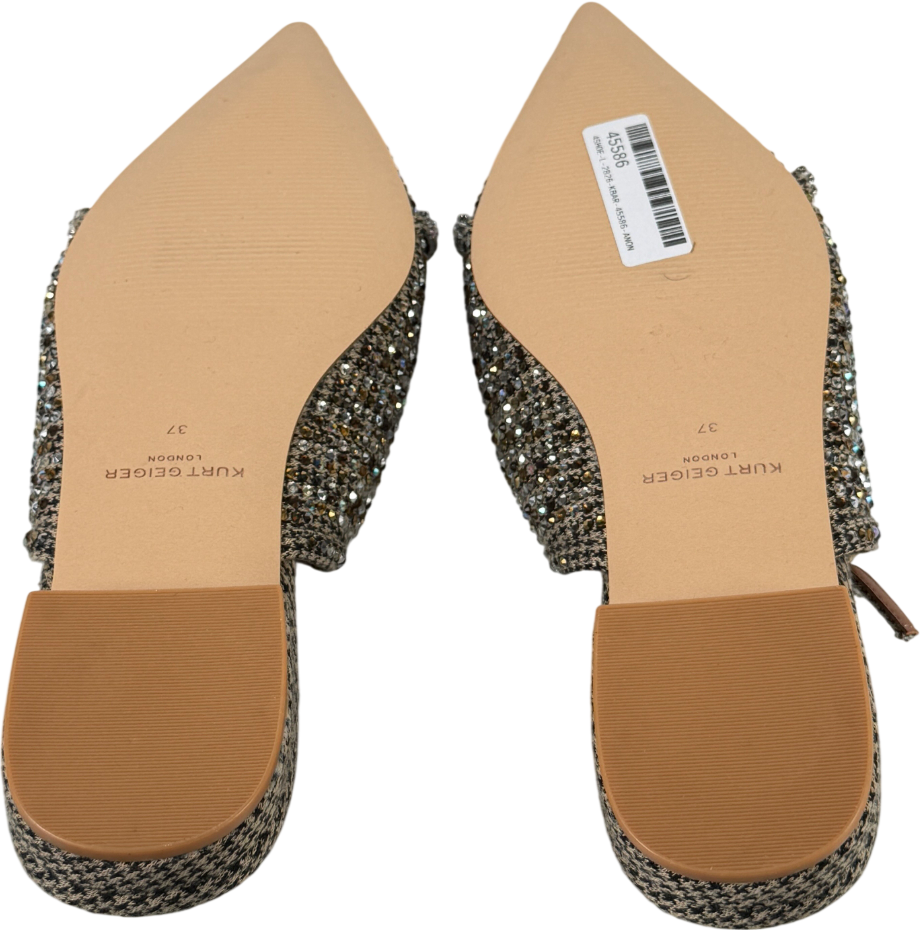 KURT GEIGER Beige Strass Embellished Buckle Flat Mules UK 4 EU 37