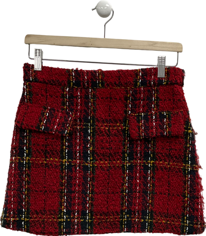 River Island Red Tartan Boucle Mini Skirt UK 6