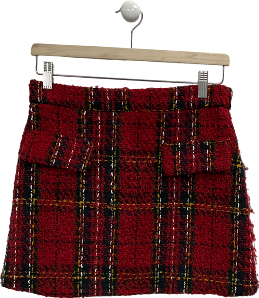 River Island Red Tartan Boucle Mini Skirt UK 6