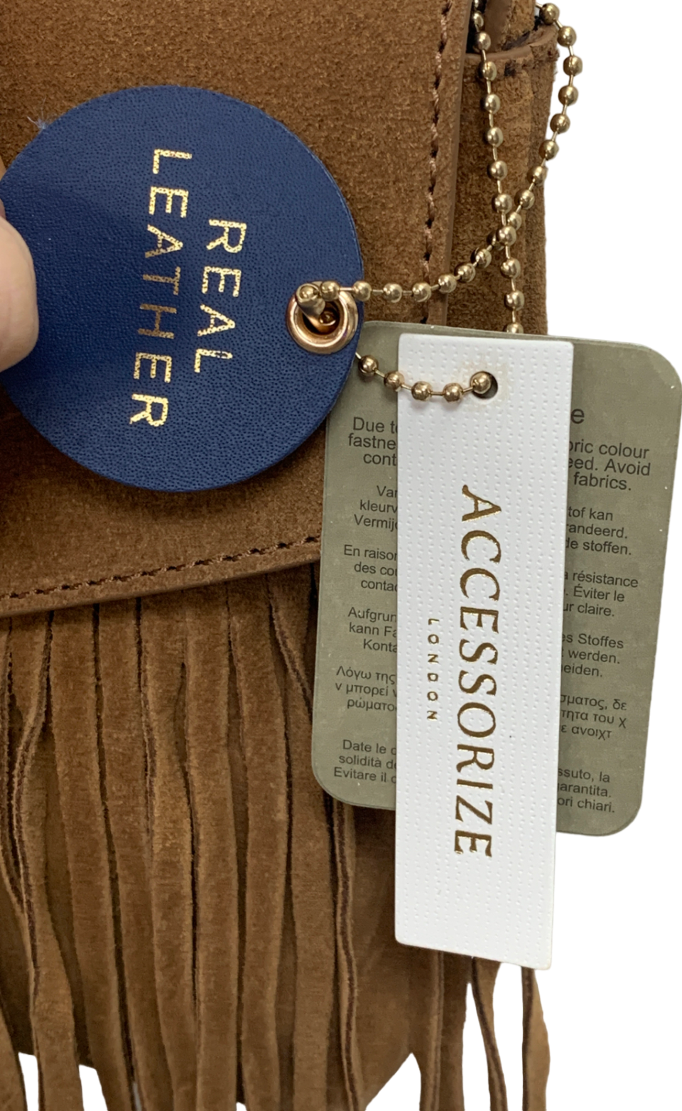 Accessorize Brown Leather Fringe Cross Bag One Size