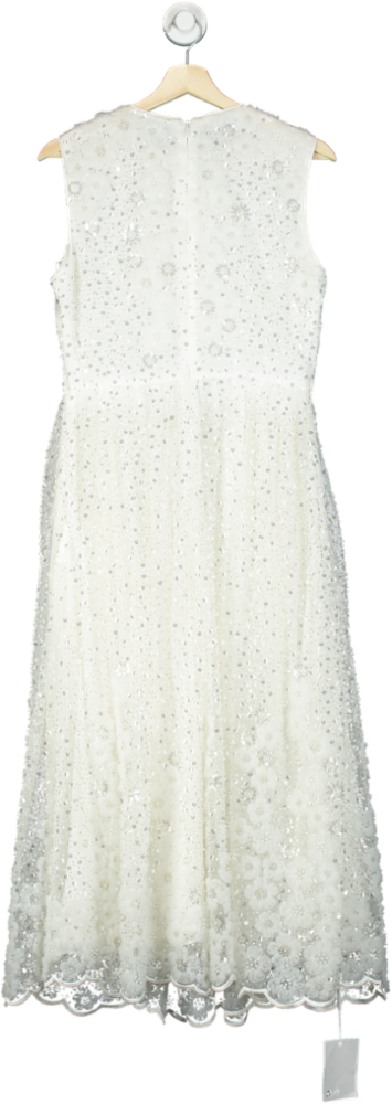 Self-Portrait White Beaded Sequin Midi Dress UK 10