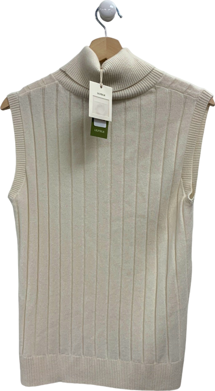 LilySilk Ivory Cashmere Sleeveless Roll Neck Top UK XS