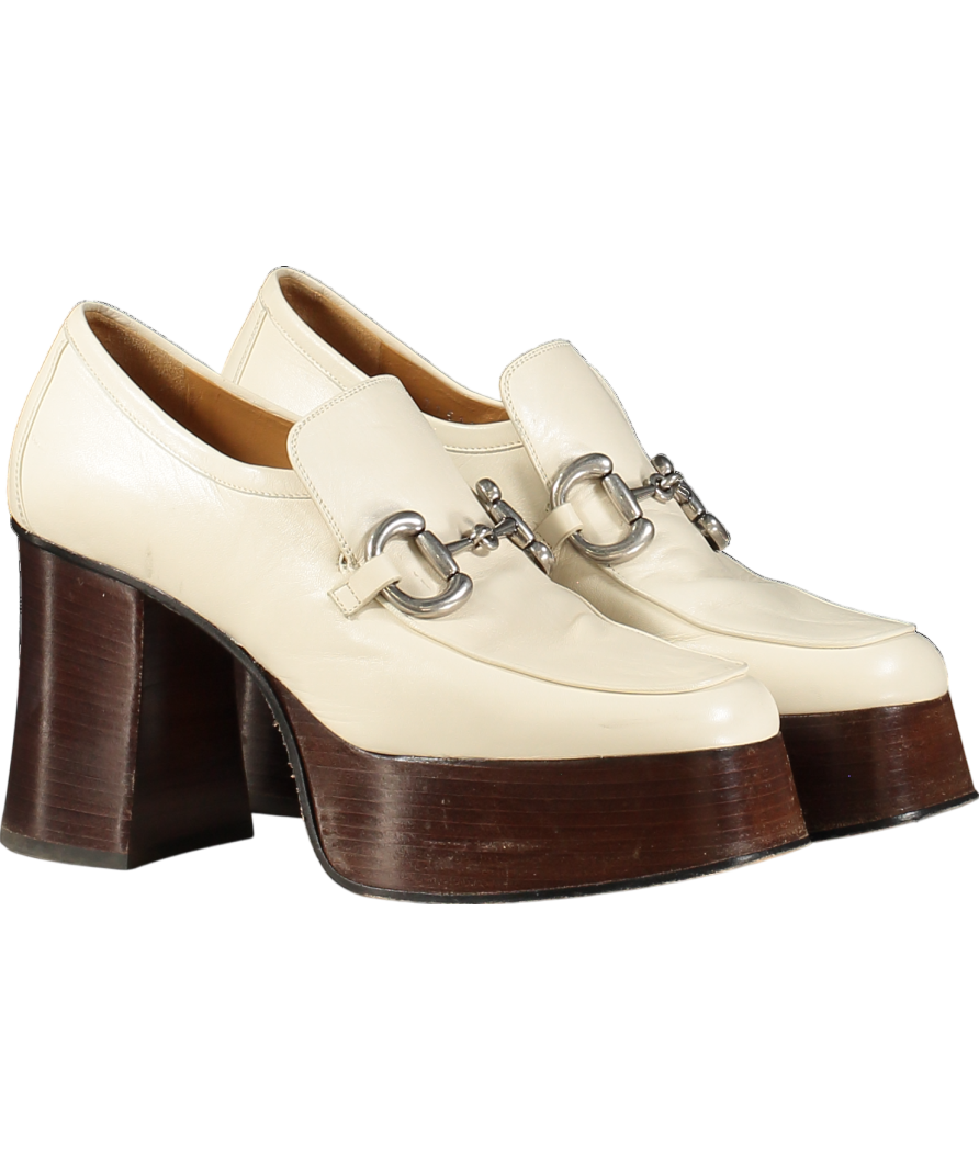 Gucci Beige Platform Horsebit 95 Loafer Heels UK 5 EU 38 👠