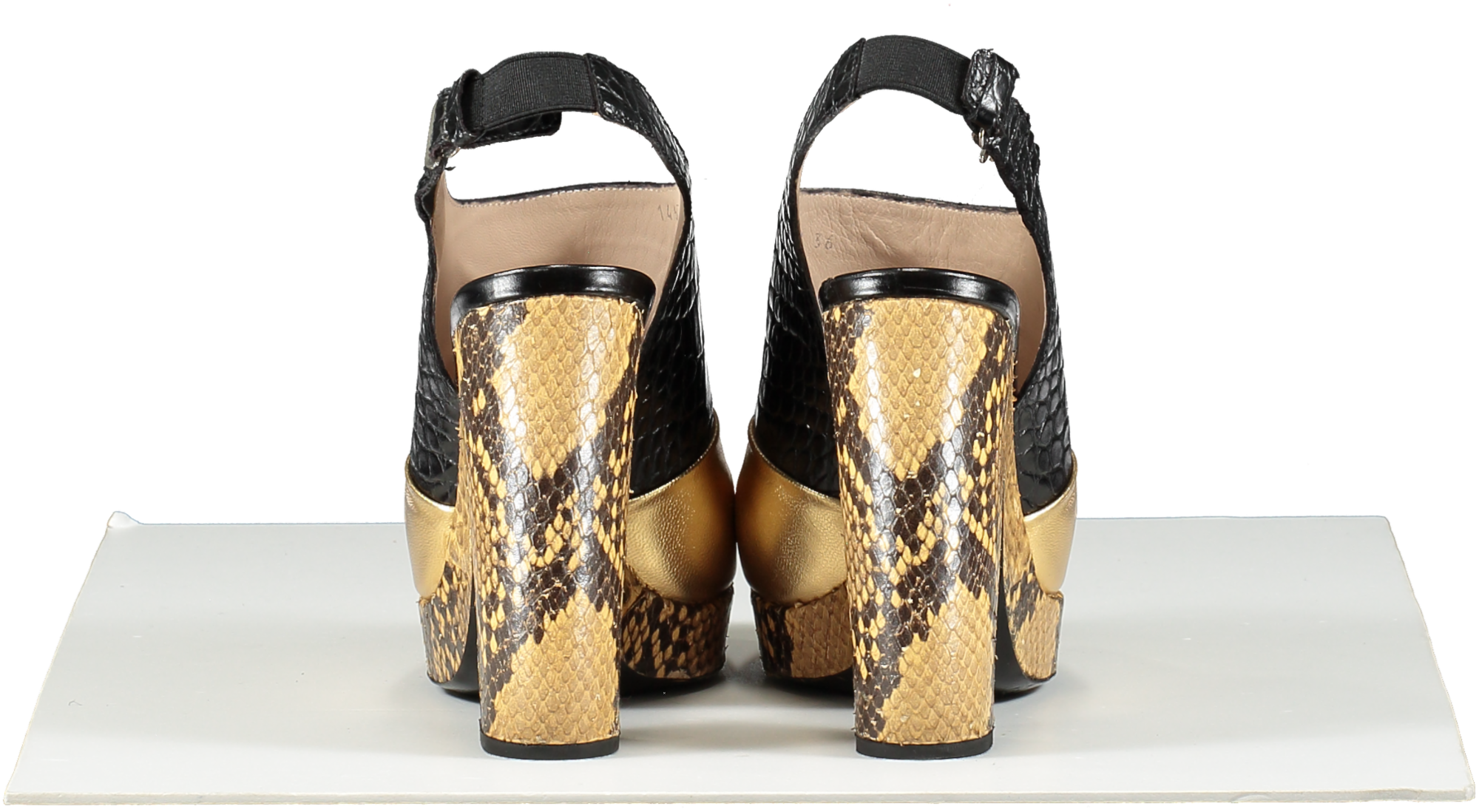 Dries Van Noten Metallic Gold /black Colour Block Python Platform Sandals UK 3 EU 36 👠