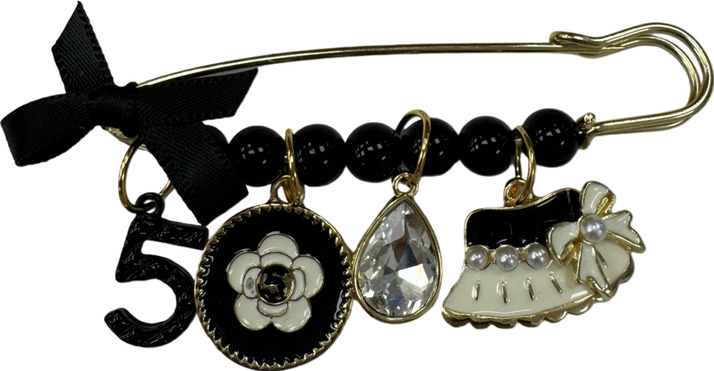 No.5 Black Charm Detail Brooch In Gift Box One Size