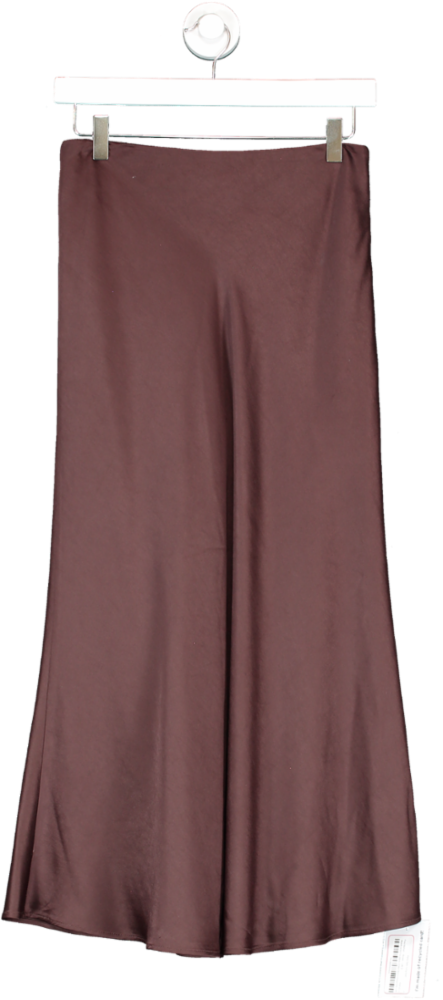 Pixie Market Brown Rene Satin Long Skirt UK S