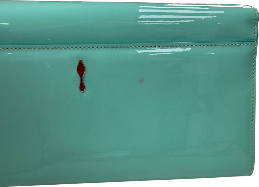 Christian Louboutin Aqua Patent Leather Riveiera Shoulder Clutch Bag