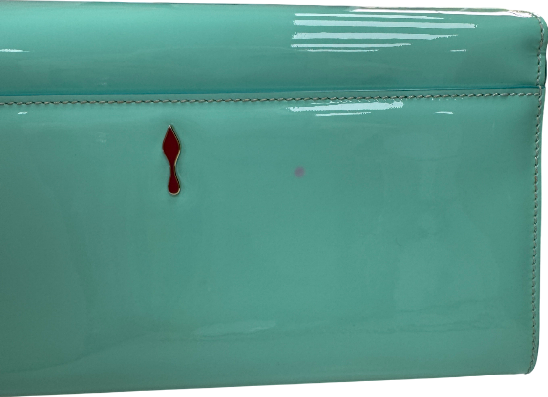 Christian Louboutin Aqua Patent Leather Riveiera Shoulder Clutch Bag