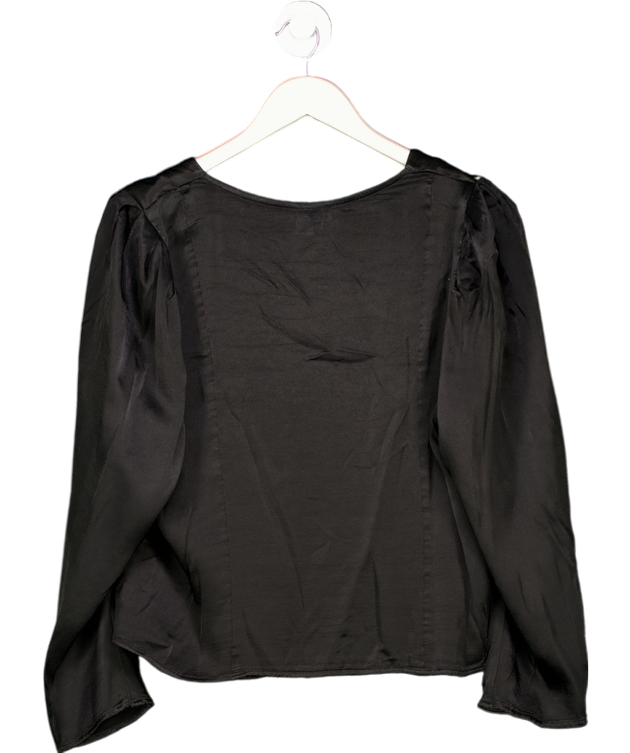 ghost Black Long Sleeve Button Front Satin Blouse UK L
