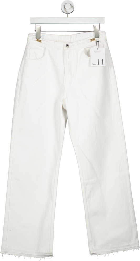 De Rococo White Mid Rise Full Length Wide Jeans W27