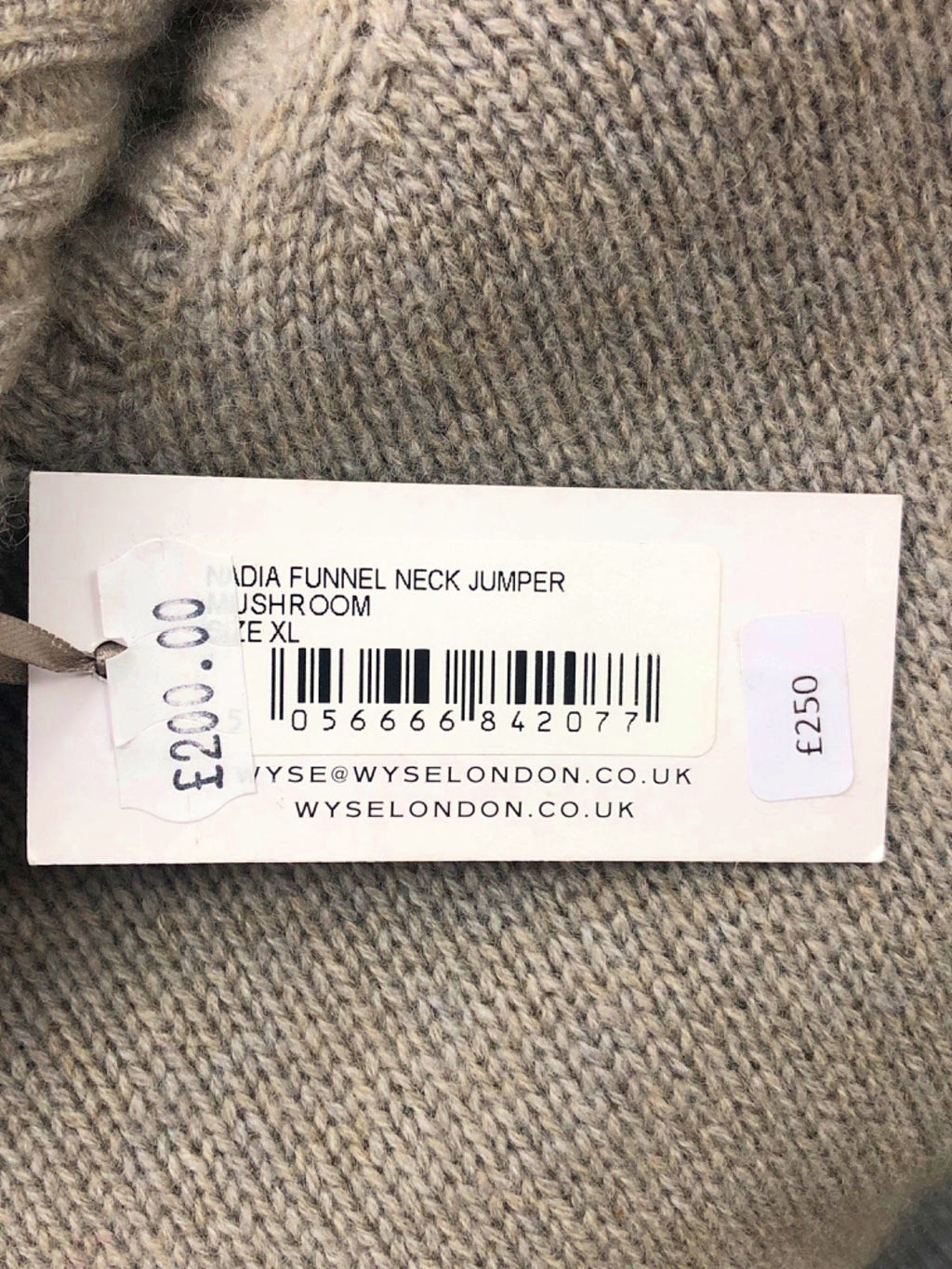 Wyse London Nadia Funnel Neck Cashmere / Merino Blend Jumper - Mushroom UK XL