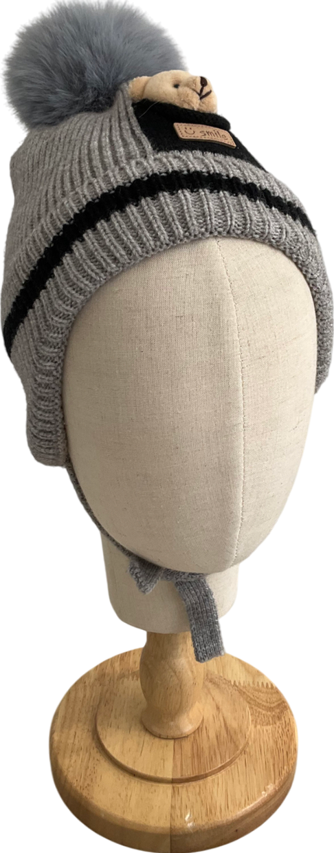 Smile Grey Teddy Bear Bobble Hat 2 Years