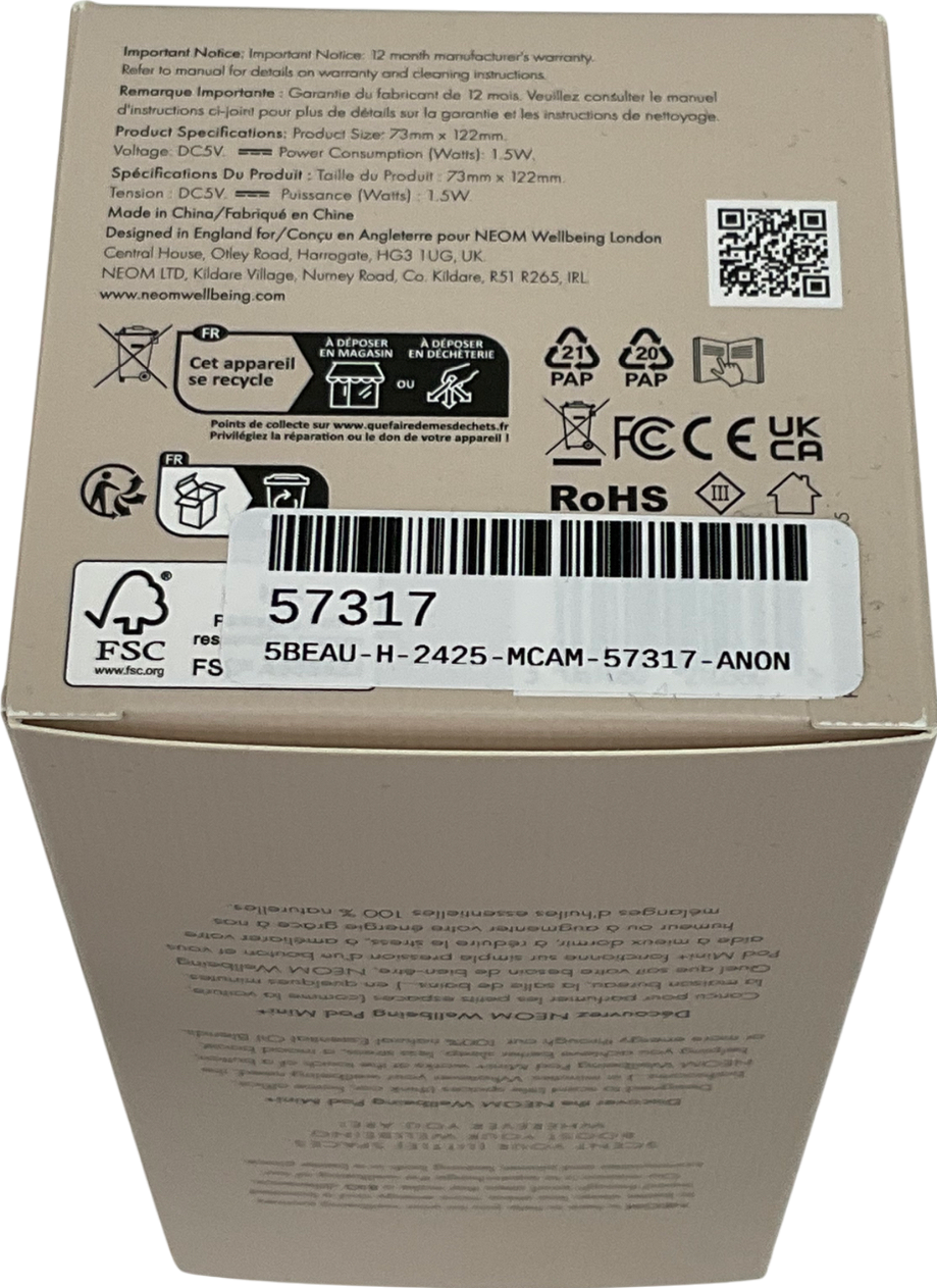 NEOM White Exclusive Pod Mini Waterless Essential Oil Diffuser One Size