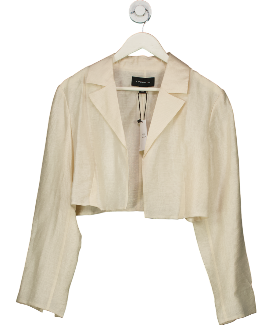 Karen Millen Beige X Lydia Millen Slub Organdie Woven Cropped Jacket UK 12