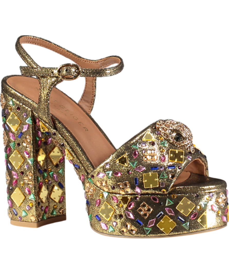 Kurt Geiger Metallic Kensington Crystal-embellished Platform-heel Faux-leather Sandals UK 4 EU 37 👠