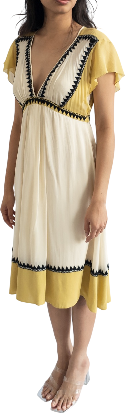 Temperley London Cream Silk Chiffon Embroidered Detail Midi Dress UK 10