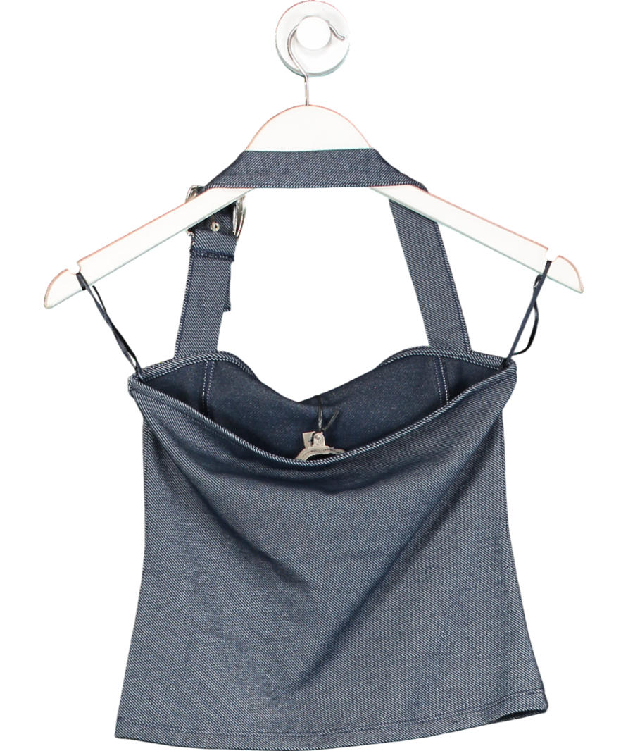 River Island Blue Denim Jersey Halter Neck Top UK XS