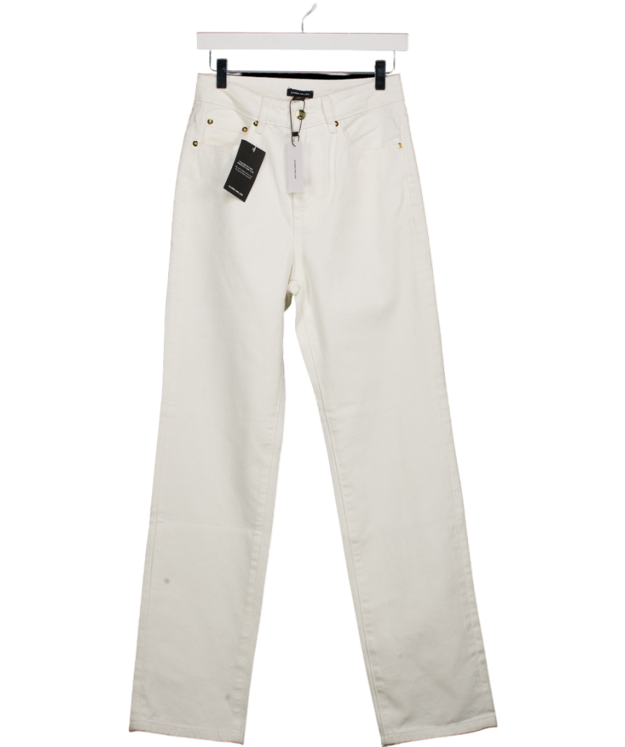 Karen Millen Cream Rigid Denim High Rise Straight Leg Jean UK 6